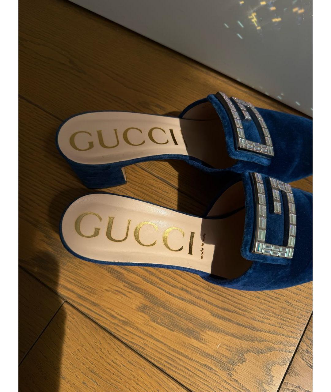 GUCCI Синие бархатные мюли, фото 2