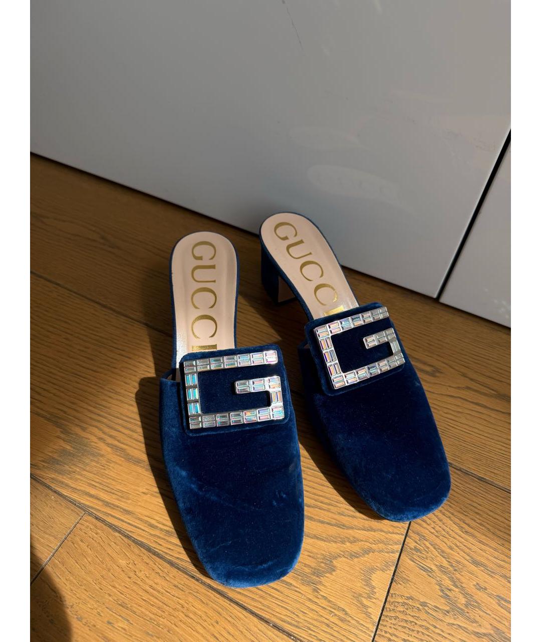GUCCI Синие бархатные мюли, фото 5