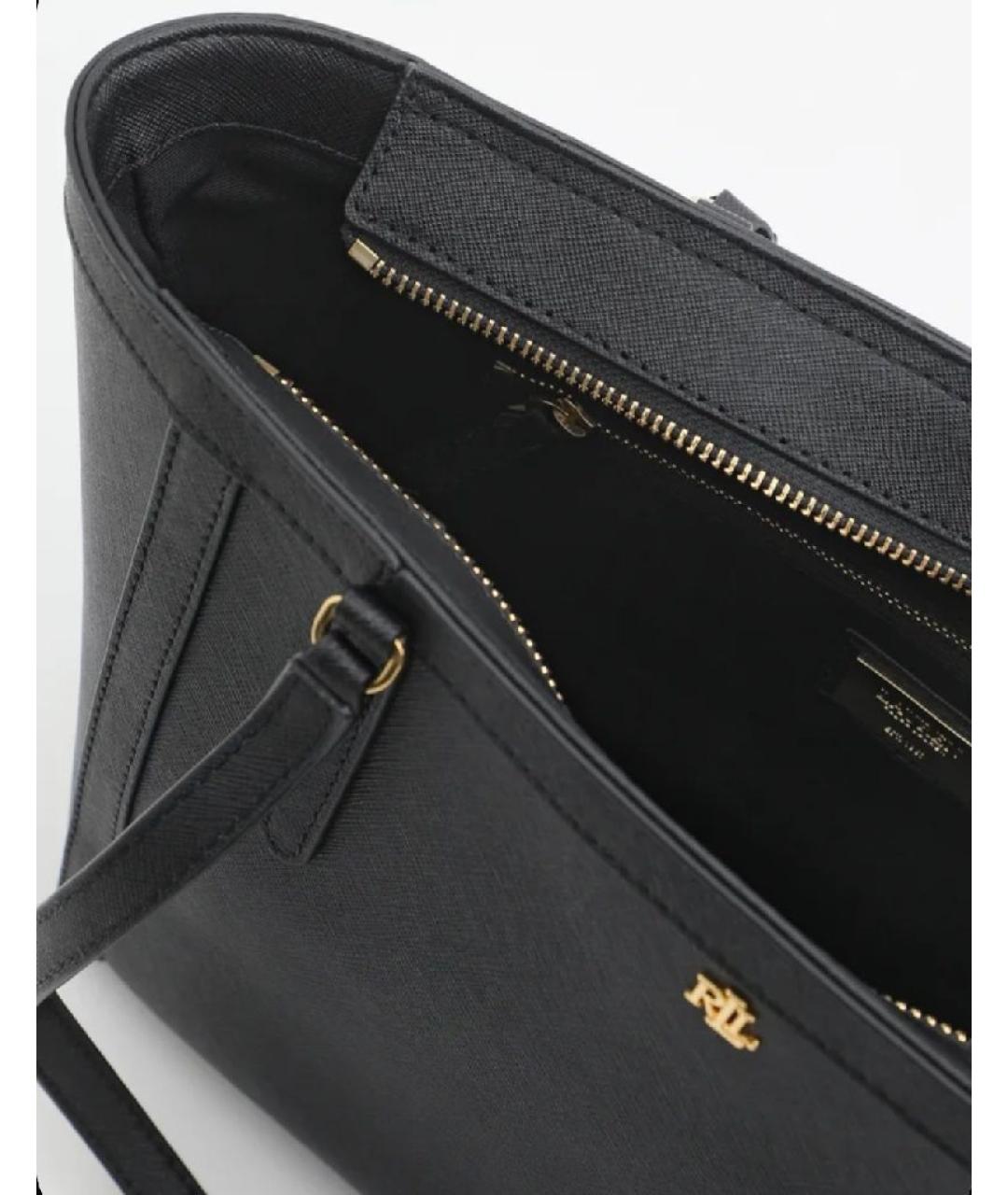 RALPH LAUREN Черная кожаная сумка тоут, фото 3