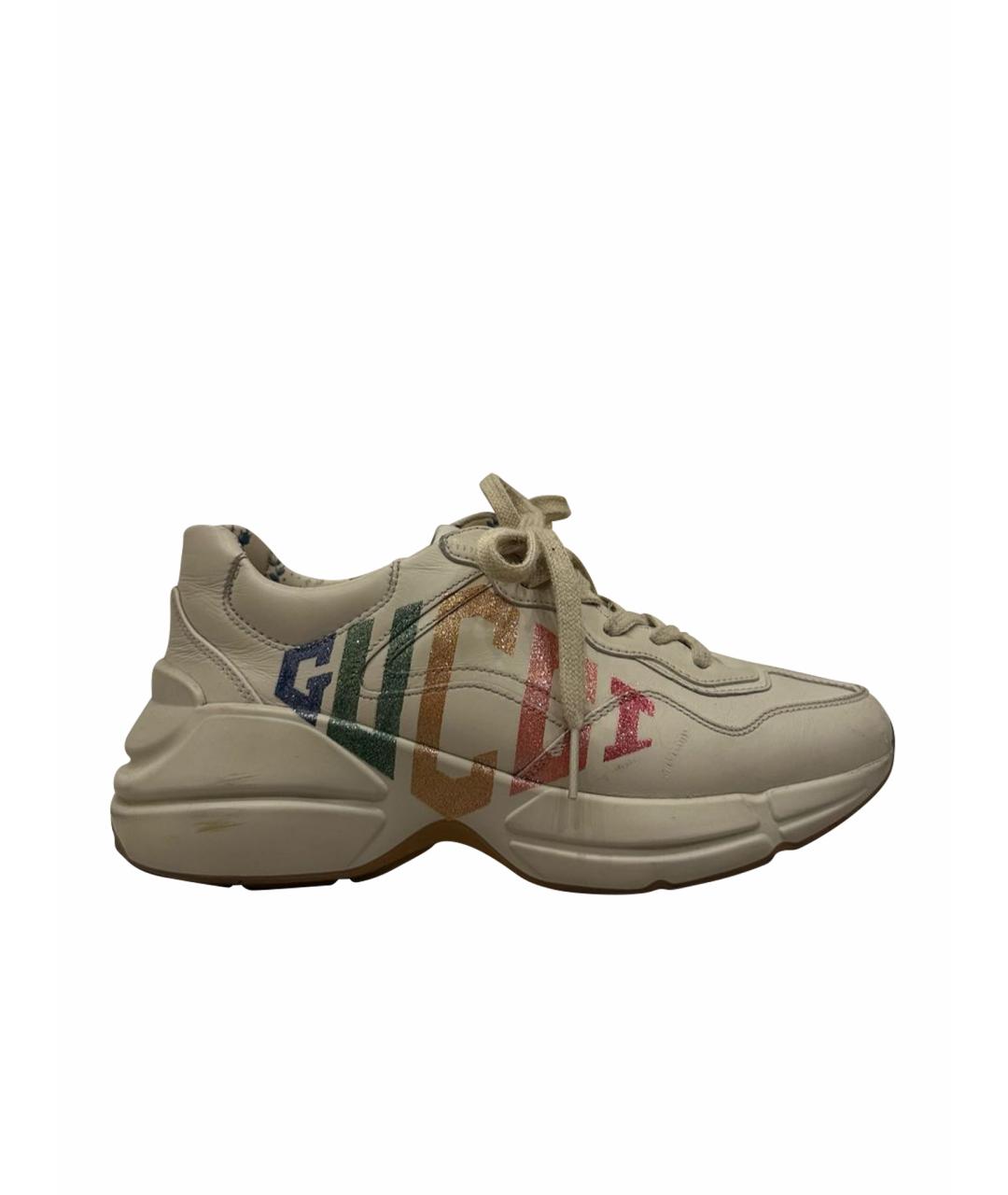 GUCCI Бежевые кожаные кроссовки, фото 1