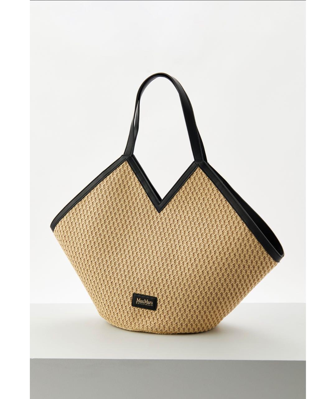 MAX MARA Бежевая пелетеная пляжная сумка, фото 2