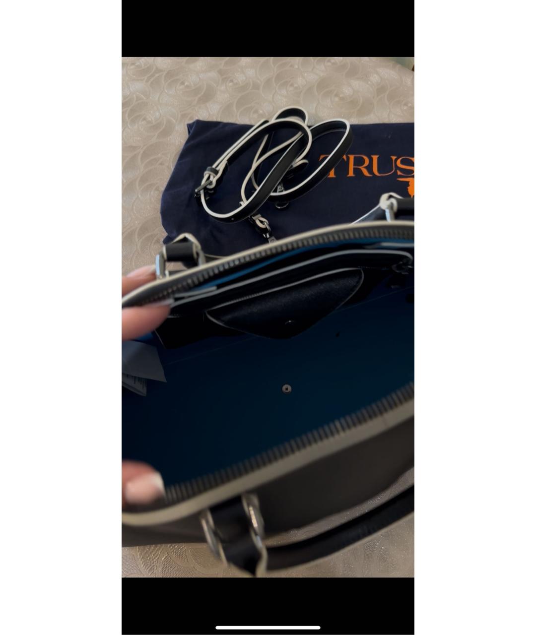 TRUSSARDI JEANS Черная сумка с короткими ручками из искусственной кожи, фото 4