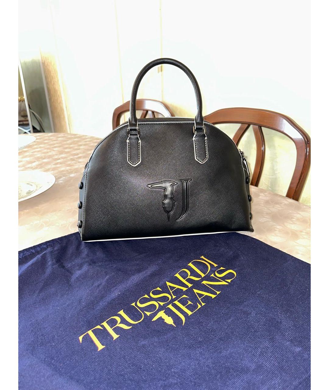 TRUSSARDI JEANS Черная сумка с короткими ручками из искусственной кожи, фото 5