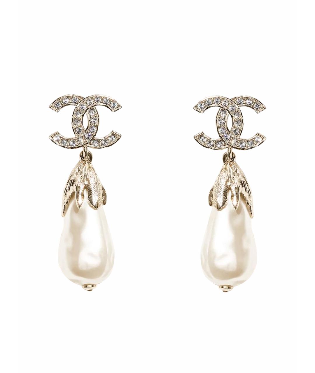 CHANEL Бежевые латунные серьги, фото 1
