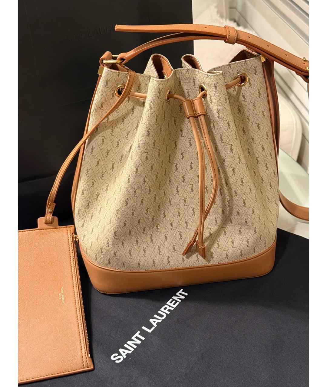 SAINT LAURENT Бежевая кожаная сумка тоут, фото 5