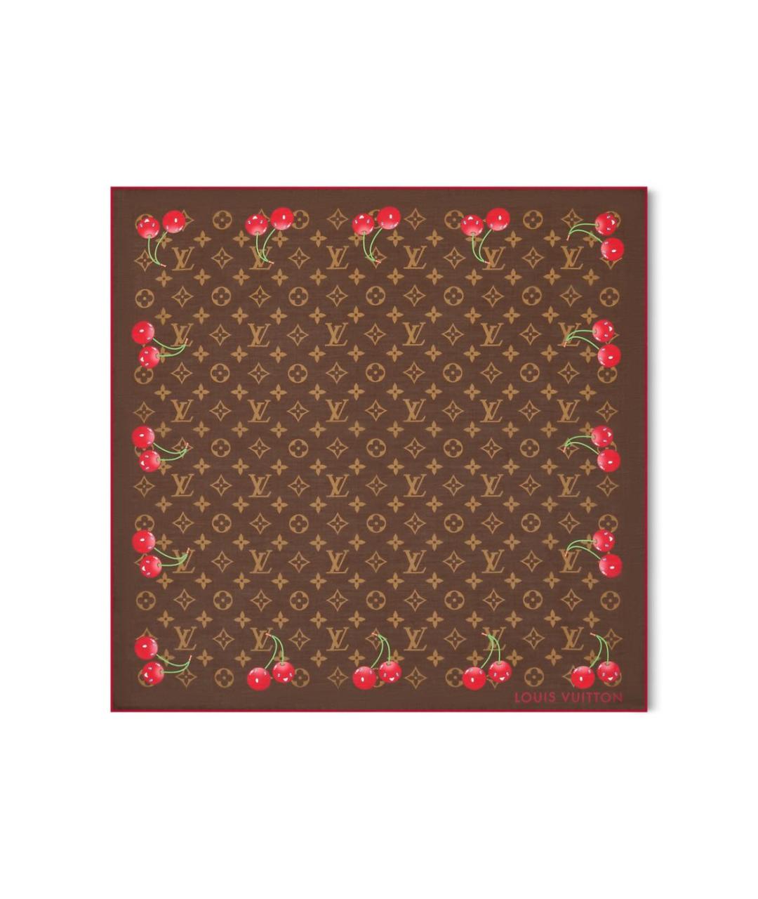 LOUIS VUITTON Коричневый шелковый платок, фото 5