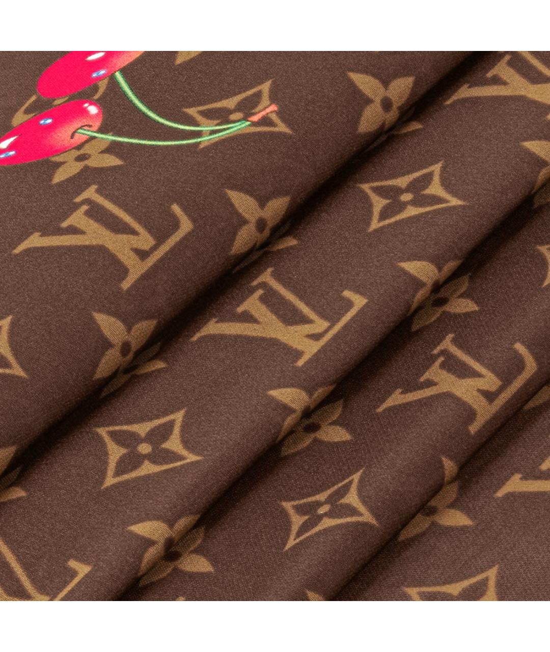 LOUIS VUITTON Коричневый шелковый платок, фото 3