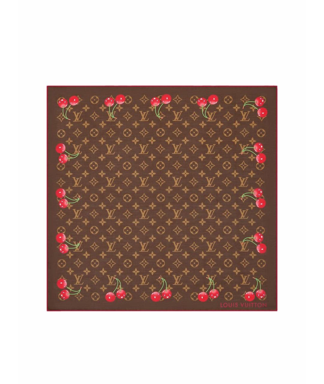 LOUIS VUITTON Коричневый шелковый платок, фото 1
