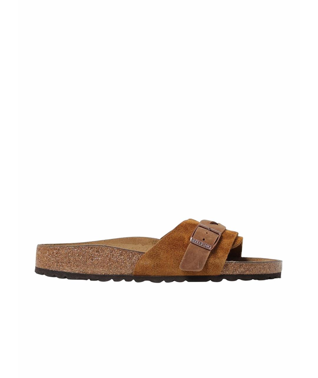 BIRKENSTOCK Коричневые замшевые шлепанцы, фото 1