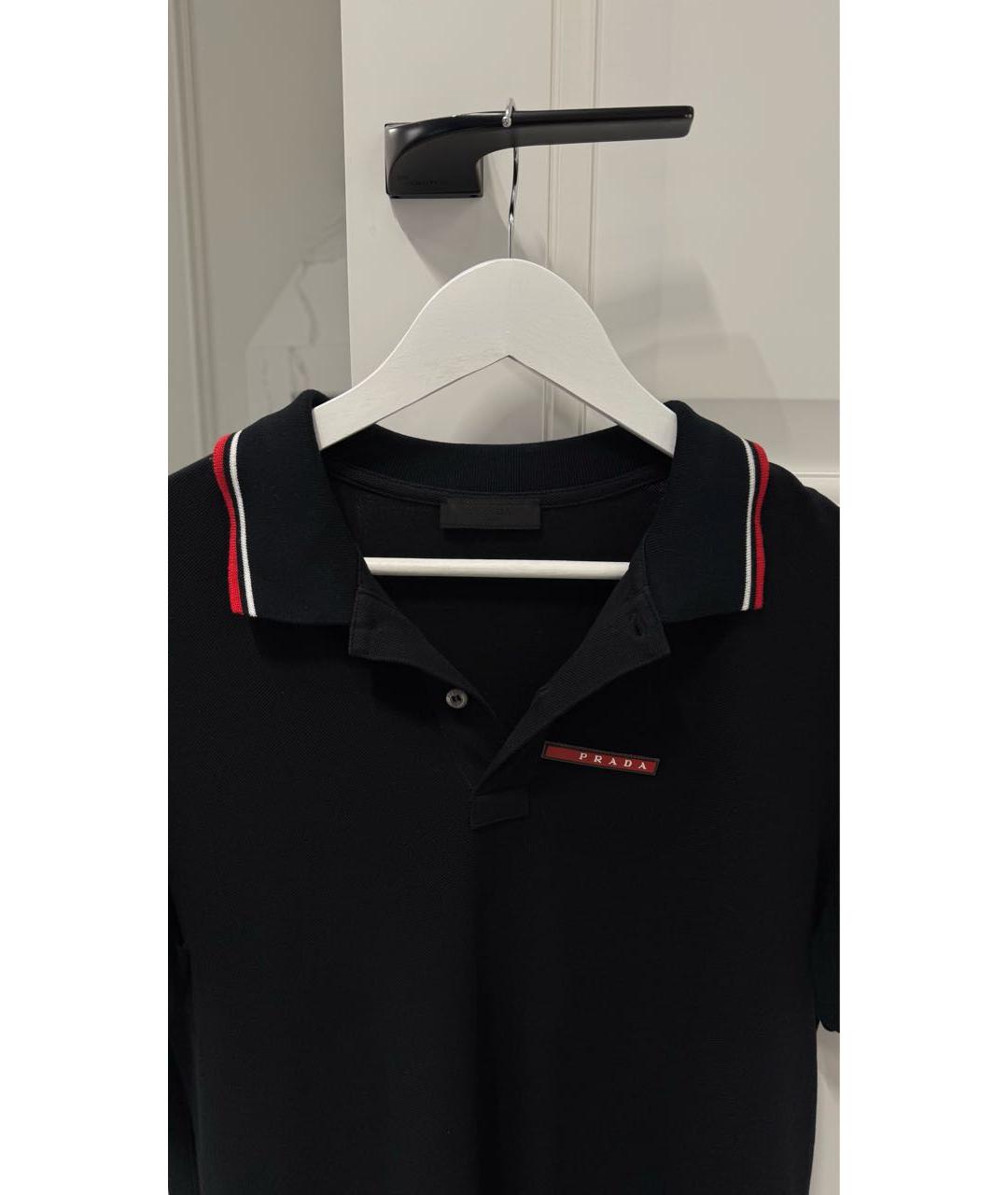 PRADA Черное хлопковое поло с коротким рукавом, фото 3