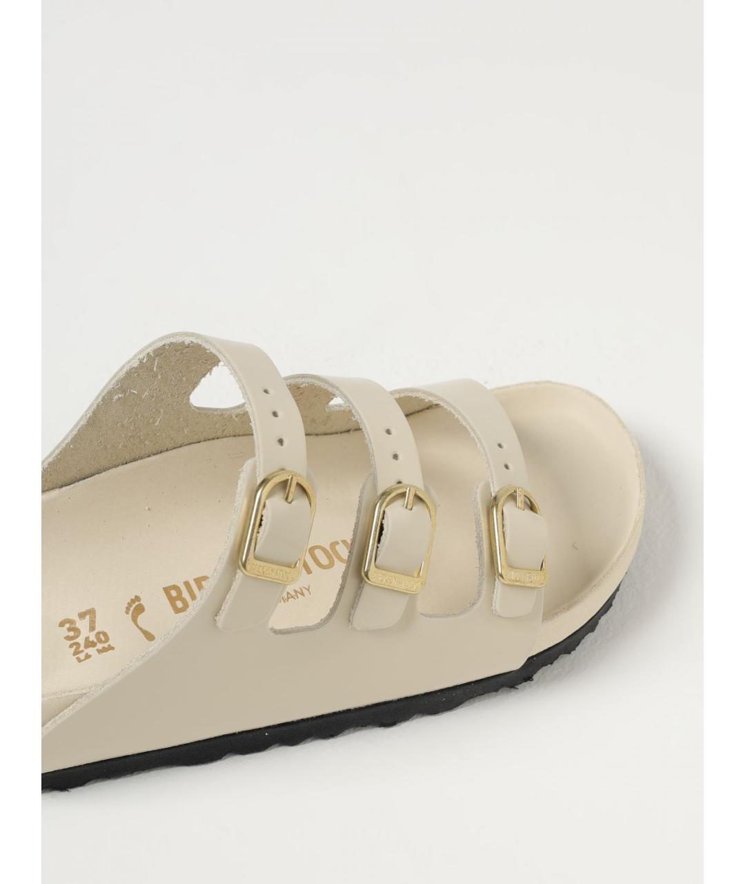 BIRKENSTOCK Бежевые кожаные шлепанцы, фото 4