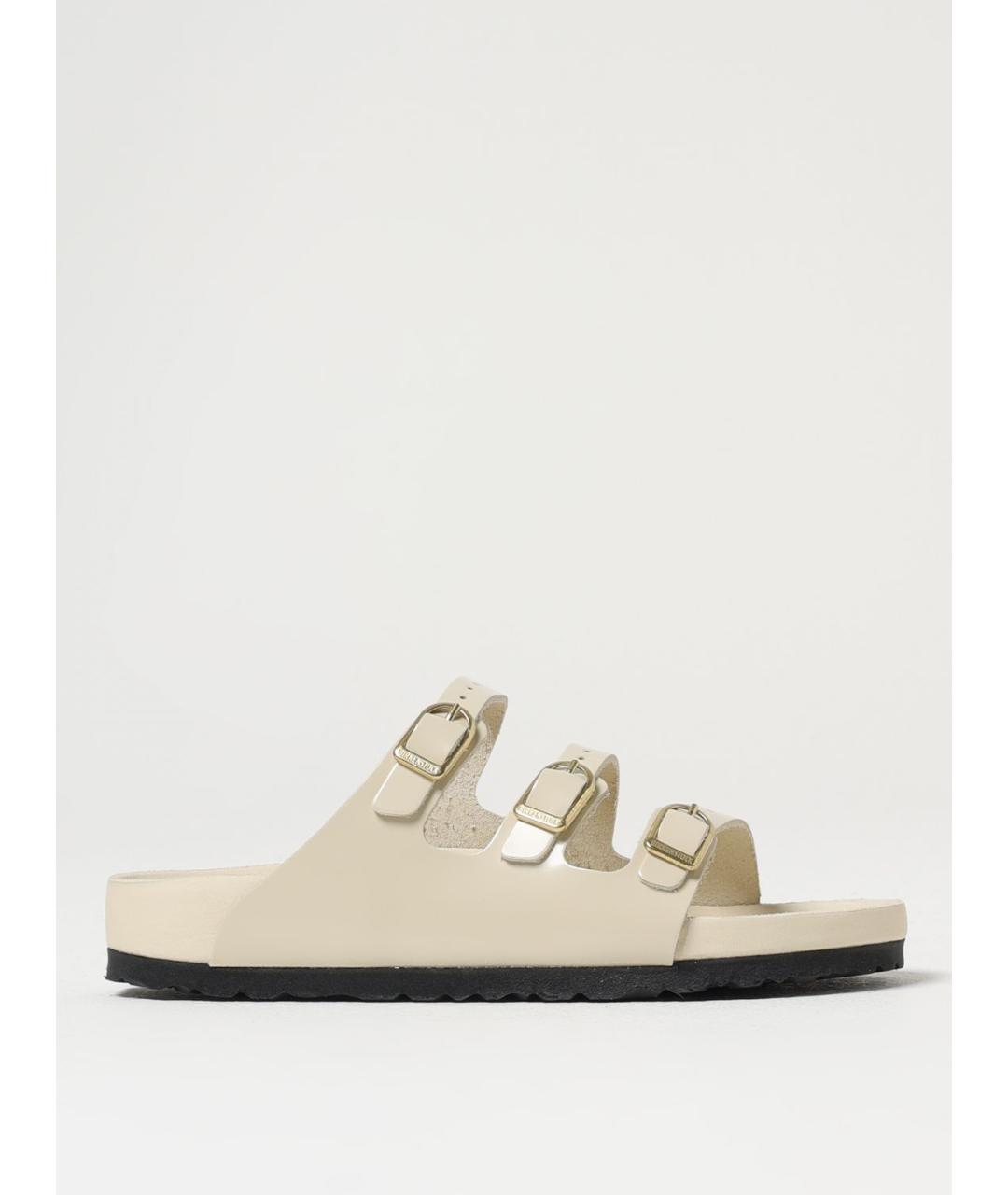 BIRKENSTOCK Бежевые кожаные шлепанцы, фото 5