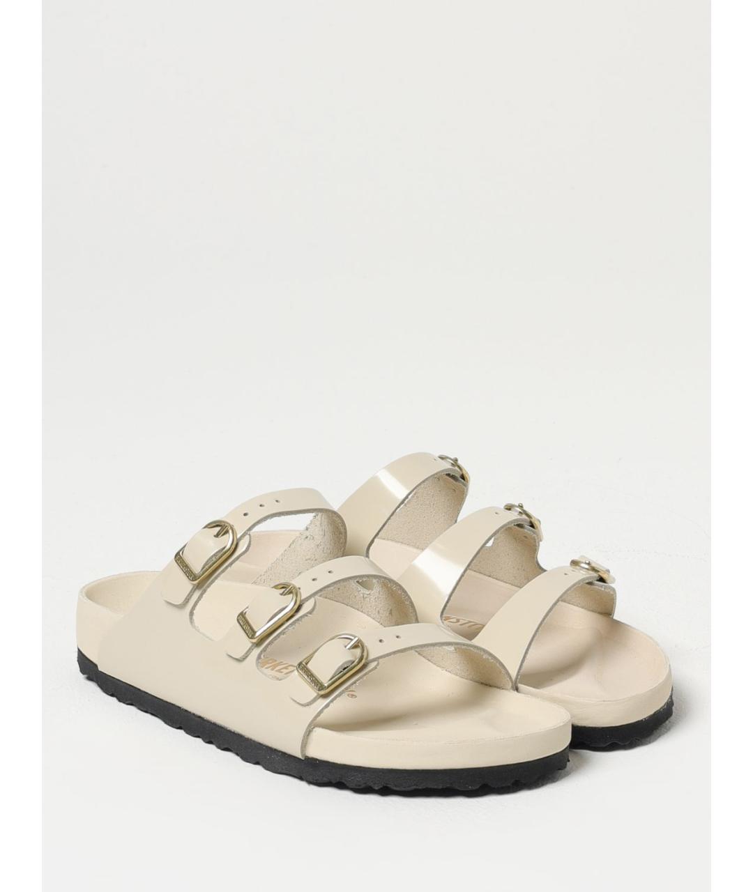 BIRKENSTOCK Бежевые кожаные шлепанцы, фото 2