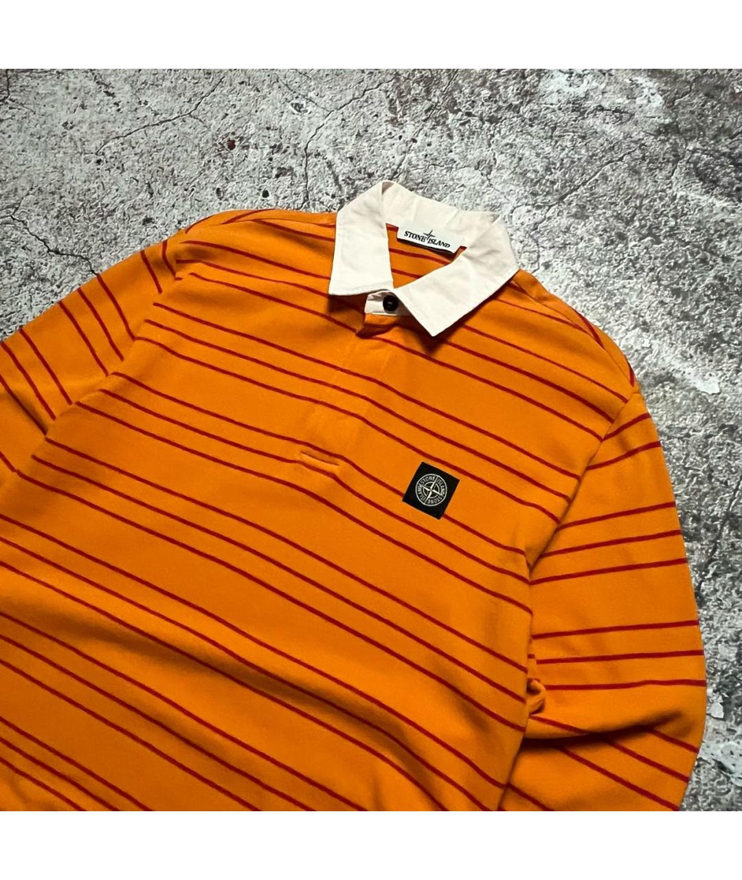 STONE ISLAND Оранжевое хлопковое поло с длинным рукавом, фото 7