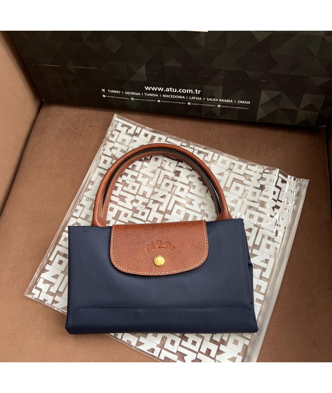 LONGCHAMP Темно-синяя кожаная сумка с короткими ручками, фото 5