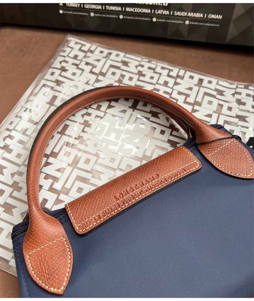 LONGCHAMP Темно-синяя кожаная сумка с короткими ручками, фото 6
