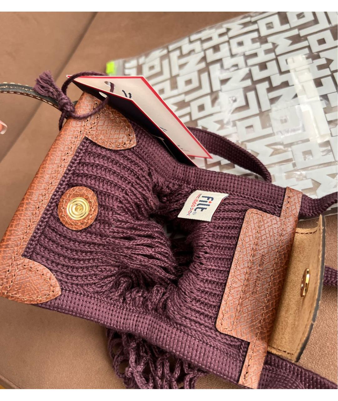 LONGCHAMP Бордовая хлопковая сумка через плечо, фото 4