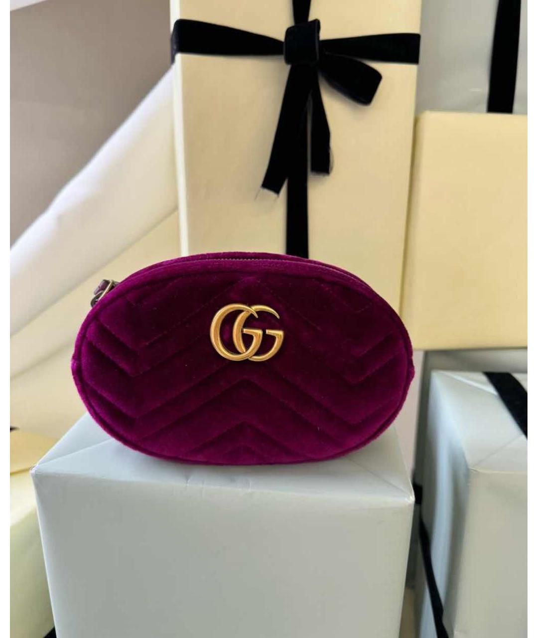 GUCCI Фуксия бархатная поясная сумка, фото 5