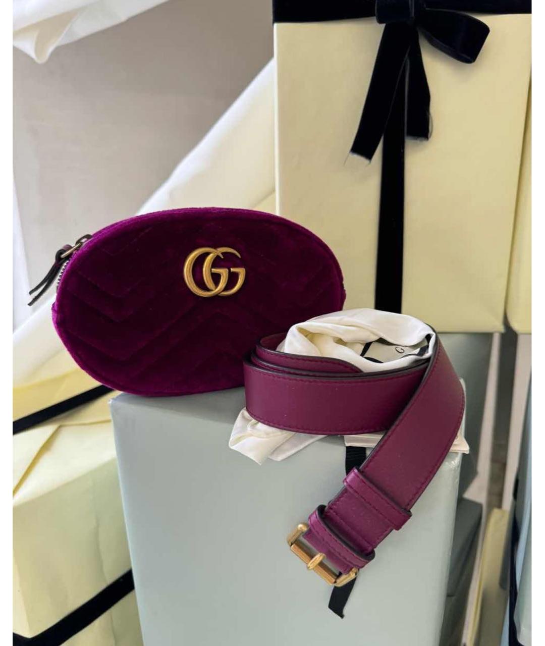 GUCCI Фуксия бархатная поясная сумка, фото 4