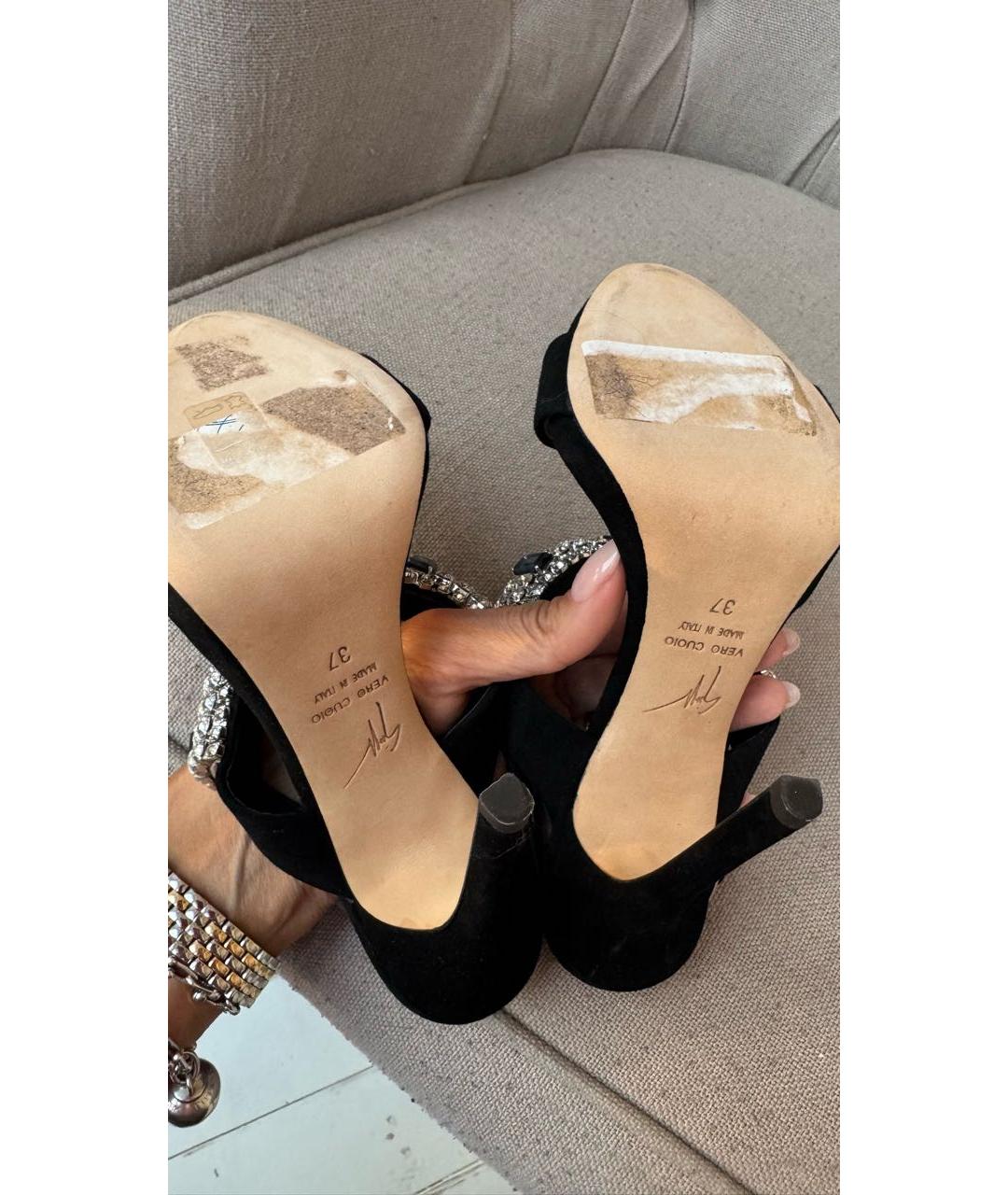 GIUSEPPE ZANOTTI DESIGN Черные замшевые босоножки, фото 6