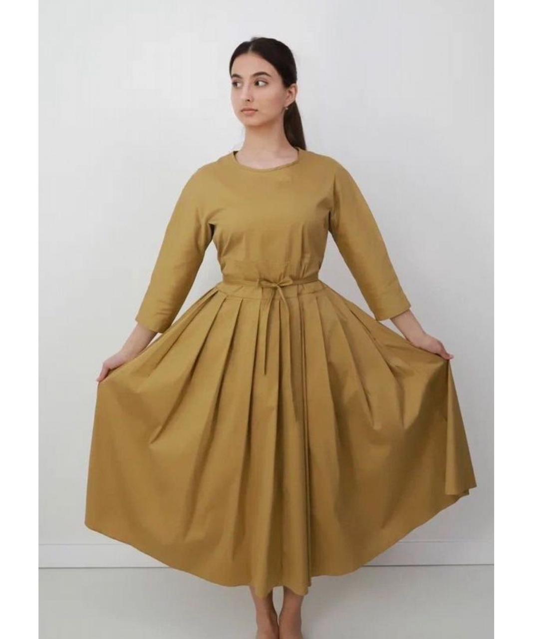 MAX MARA Желтое хлопковое повседневное платье, фото 2