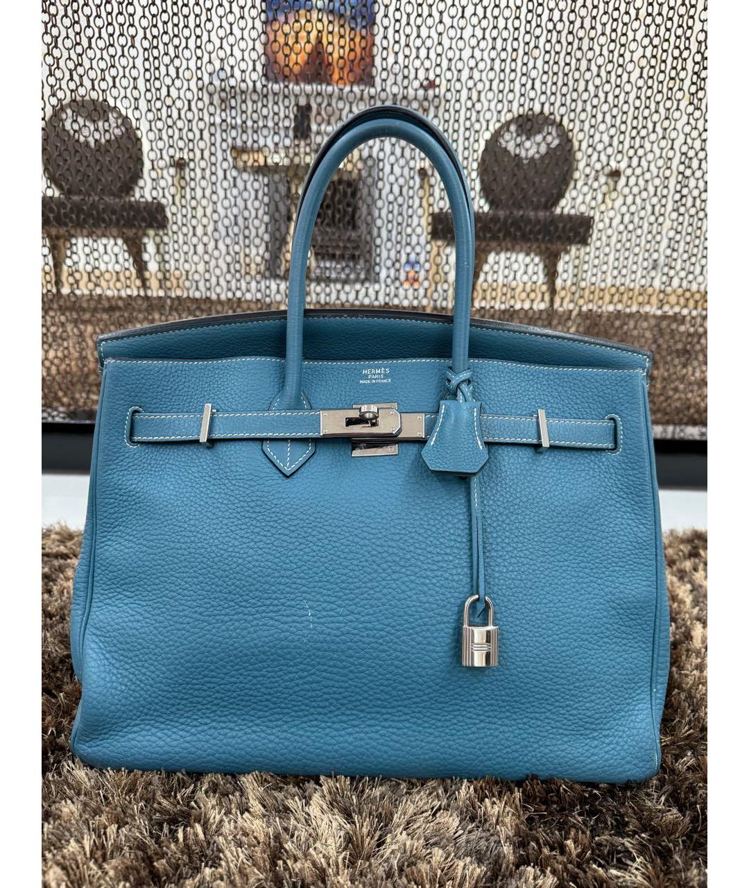 HERMES Бирюзовая кожаная сумка с короткими ручками, фото 8