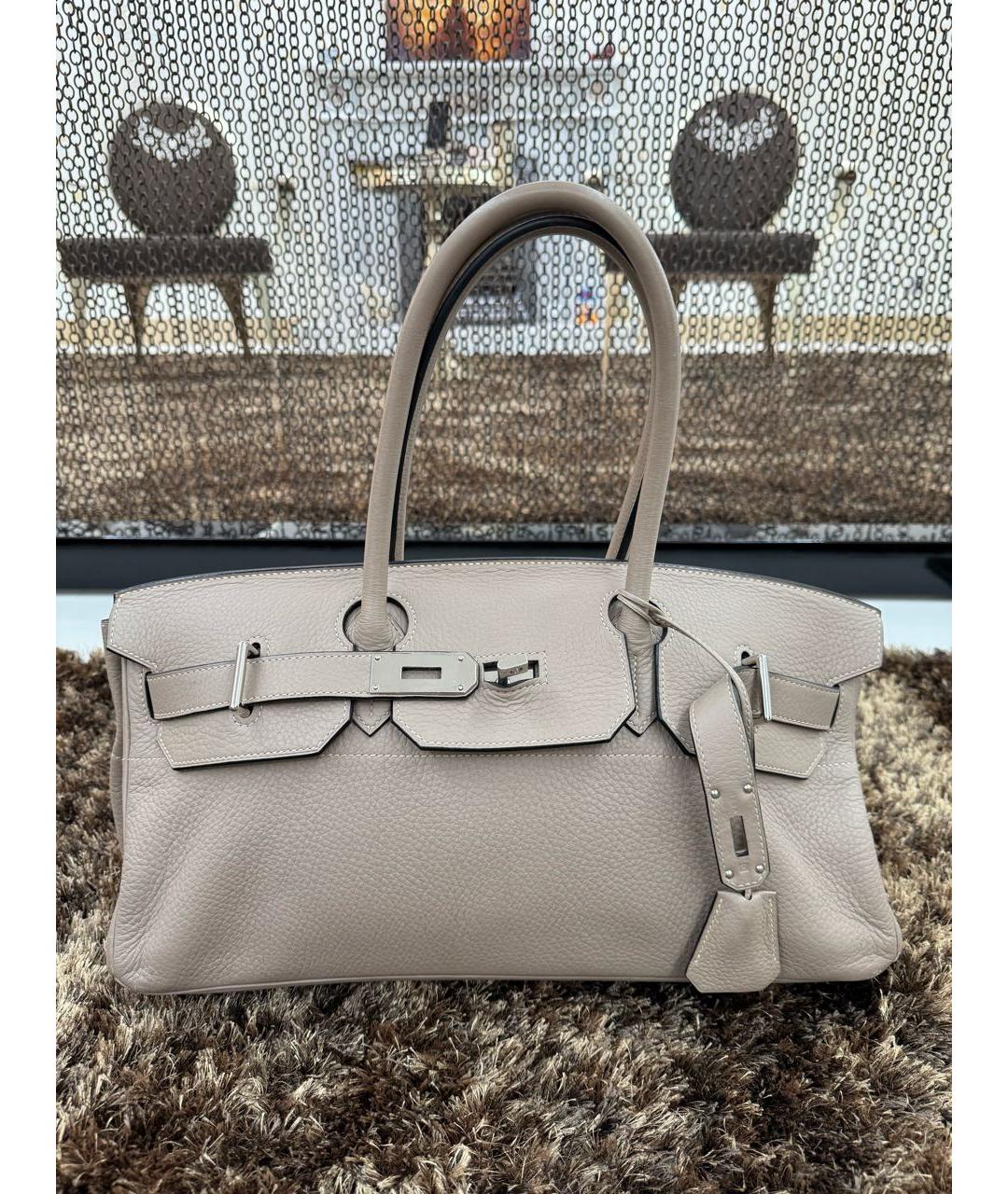 HERMES Бежевая кожаная сумка с короткими ручками, фото 9