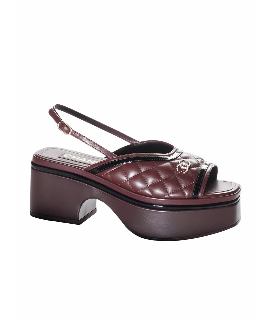 CHANEL Бордовые кожаные босоножки, фото 1