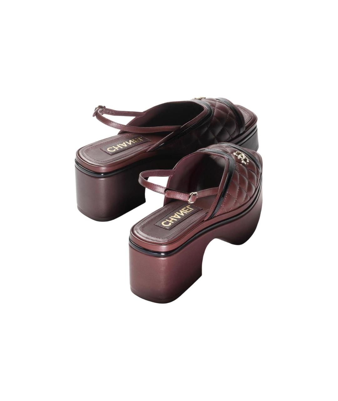 CHANEL Бордовые кожаные босоножки, фото 4