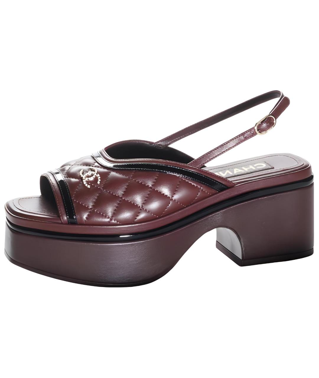 CHANEL Бордовые кожаные босоножки, фото 5