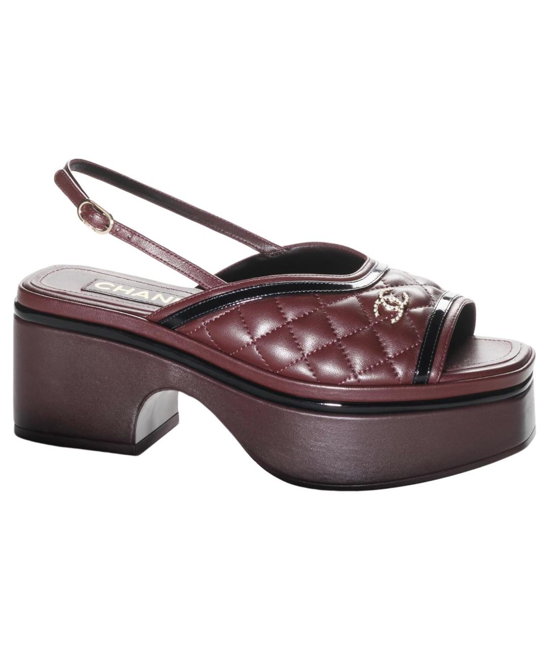 CHANEL Бордовые кожаные босоножки, фото 2