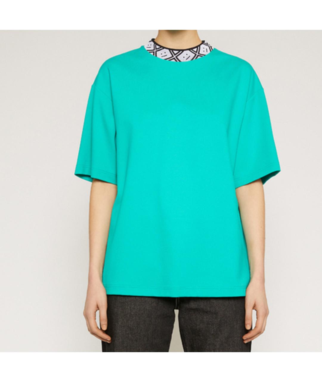 ACNE STUDIOS Бирюзовая хлопковая футболка, фото 5