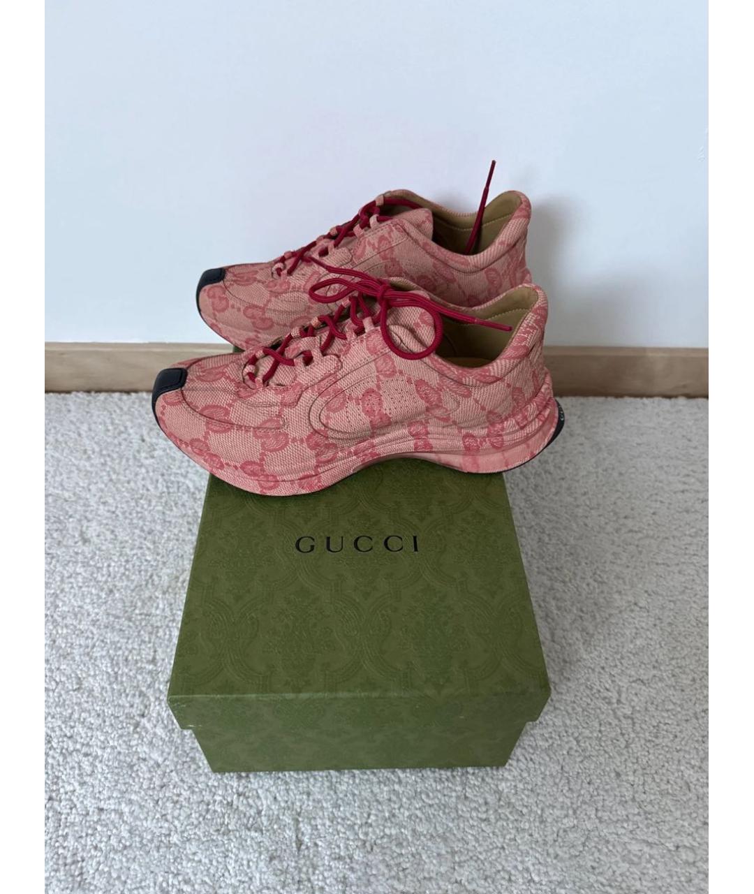 GUCCI Красные кожаные низкие кроссовки / кеды, фото 4