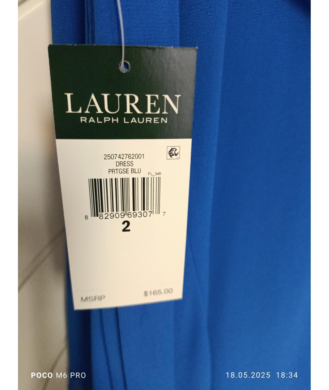 RALPH LAUREN Синее полиэстеровое повседневное платье, фото 4