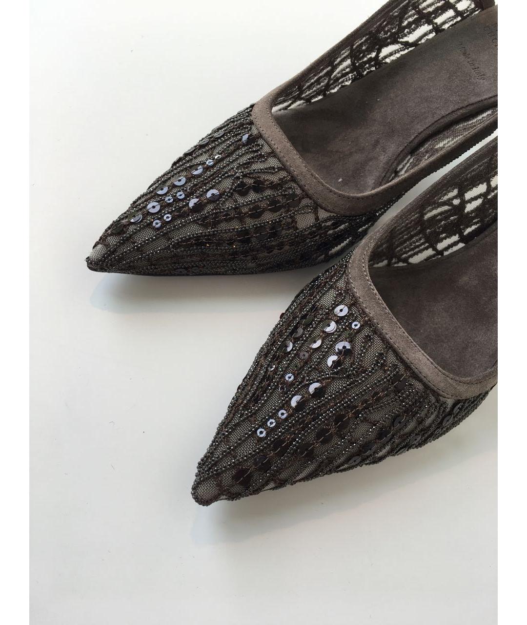 BRUNELLO CUCINELLI Коричневые текстильные лодочки на низком каблуке, фото 5