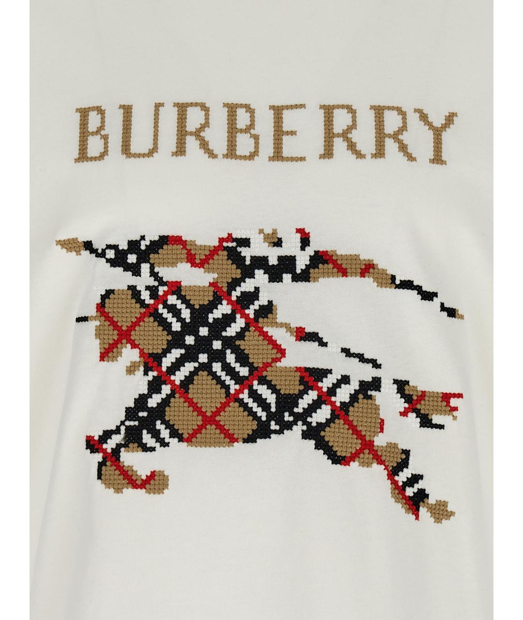 BURBERRY Белая хлопковая футболка, фото 4