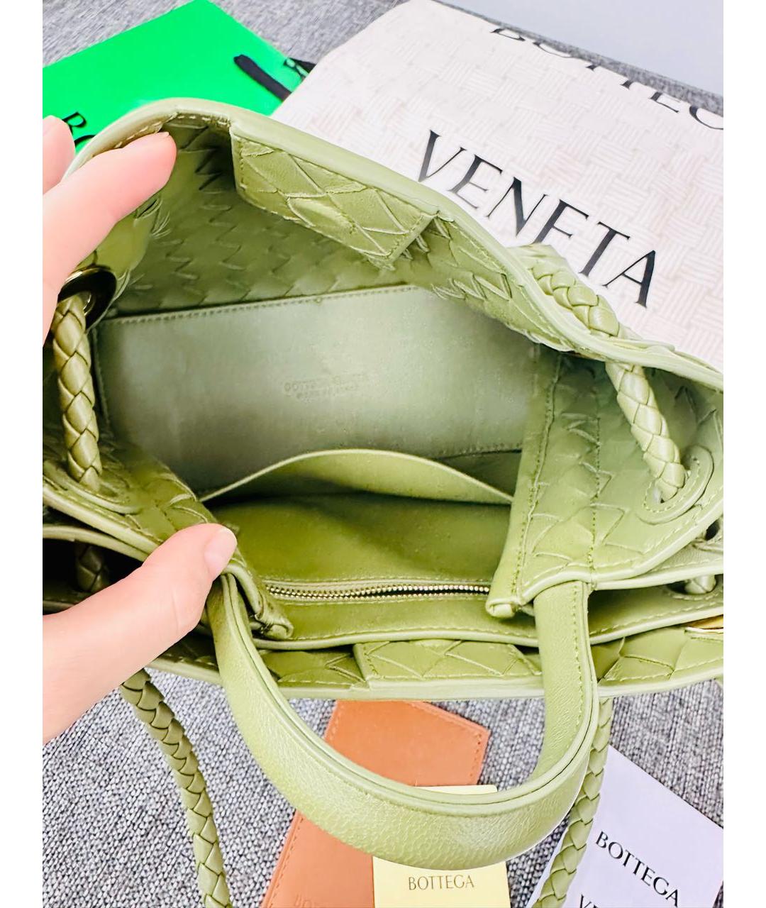 BOTTEGA VENETA Салатовая кожаная сумка с короткими ручками, фото 4