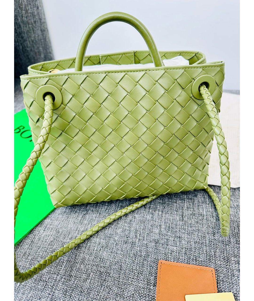 BOTTEGA VENETA Салатовая кожаная сумка с короткими ручками, фото 3
