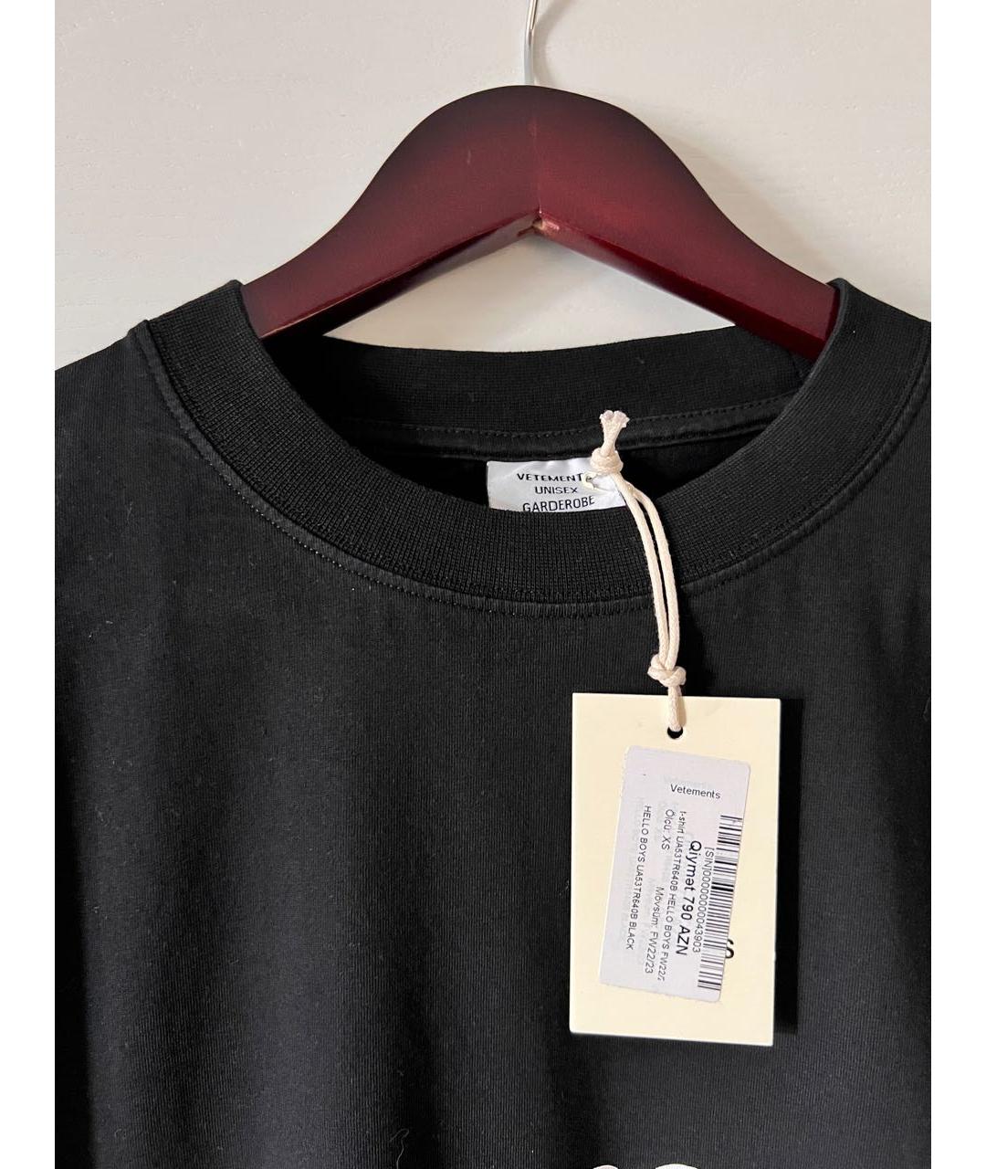 VETEMENTS Черная хлопковая футболка, фото 3