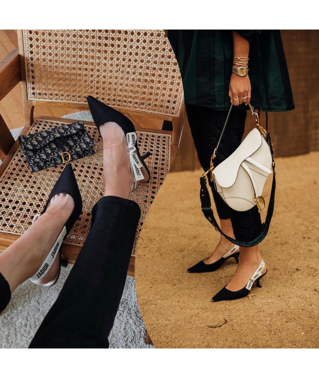 CHRISTIAN DIOR Черные текстильные лодочки на низком каблуке, фото 6