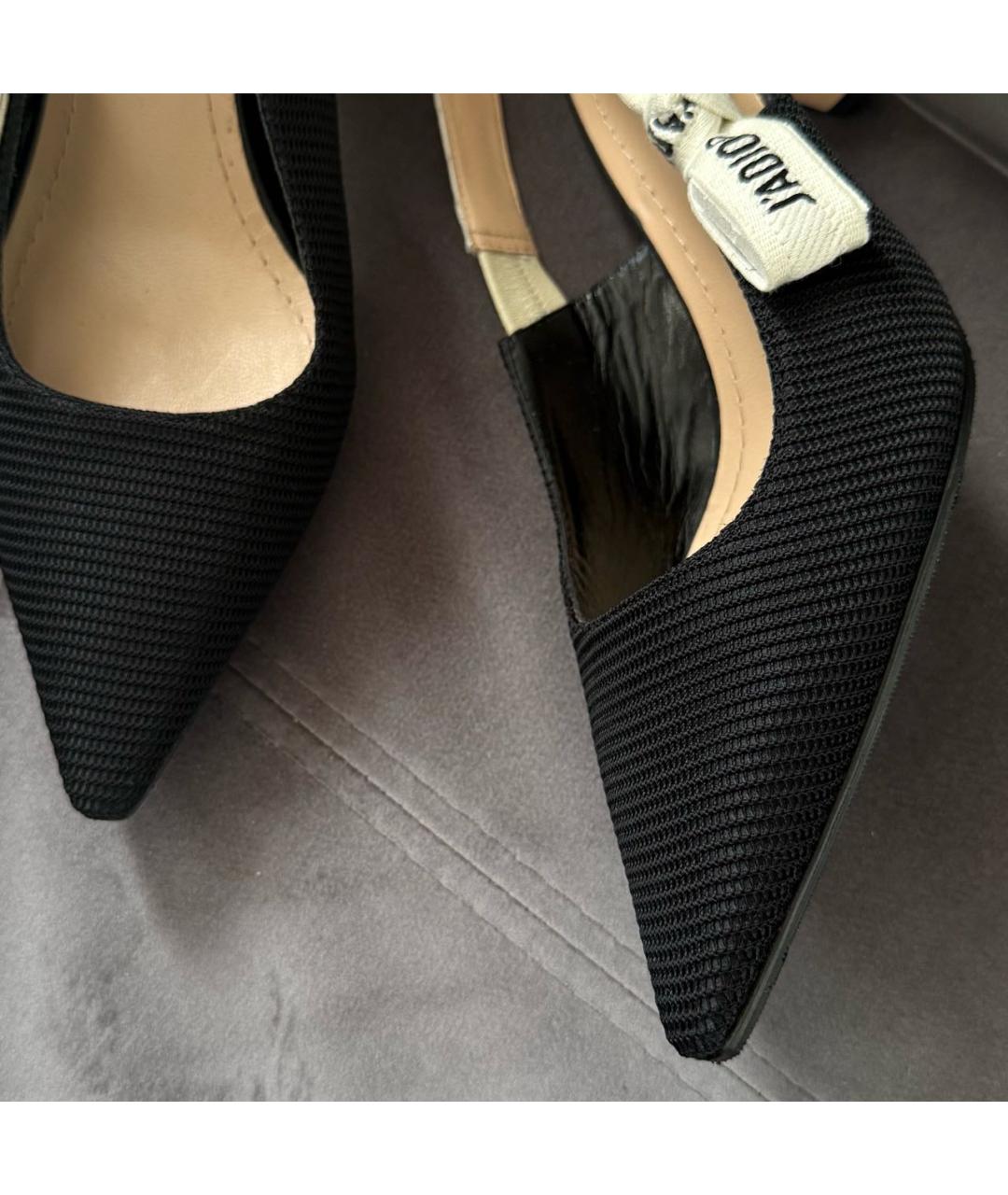 CHRISTIAN DIOR Черные текстильные лодочки на низком каблуке, фото 3