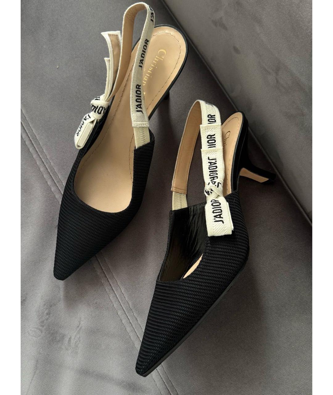CHRISTIAN DIOR Черные текстильные лодочки на низком каблуке, фото 2