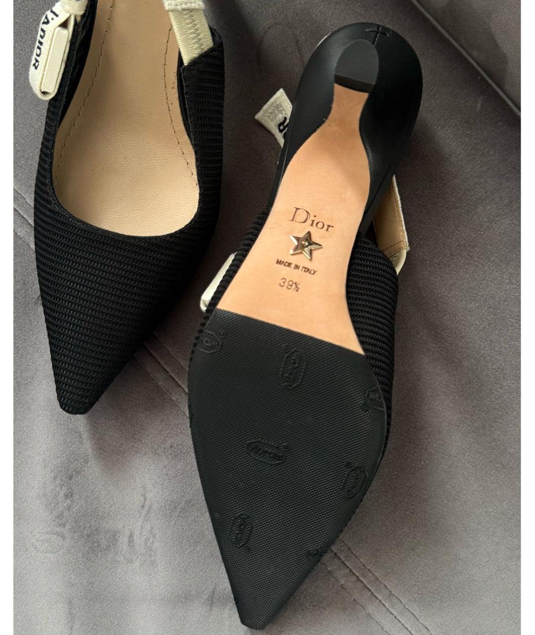CHRISTIAN DIOR Черные текстильные лодочки на низком каблуке, фото 4