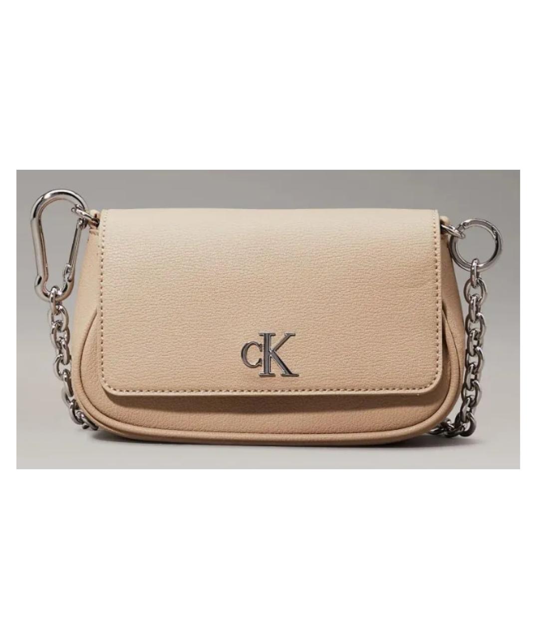 CALVIN KLEIN Бежевая кожаная сумка через плечо, фото 3