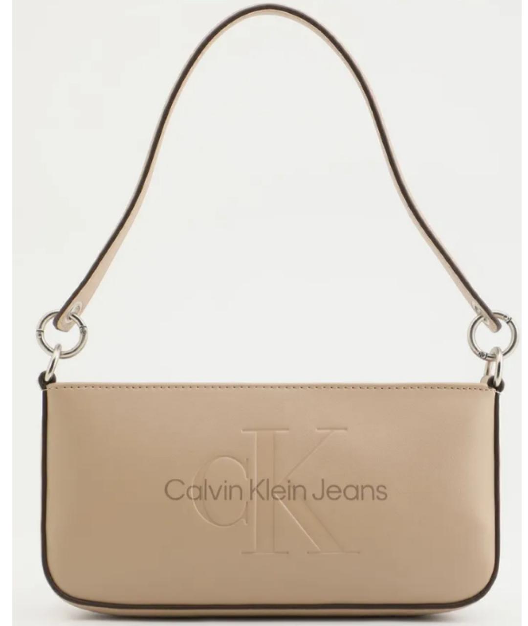 CALVIN KLEIN Бежевая кожаная сумка с короткими ручками, фото 4