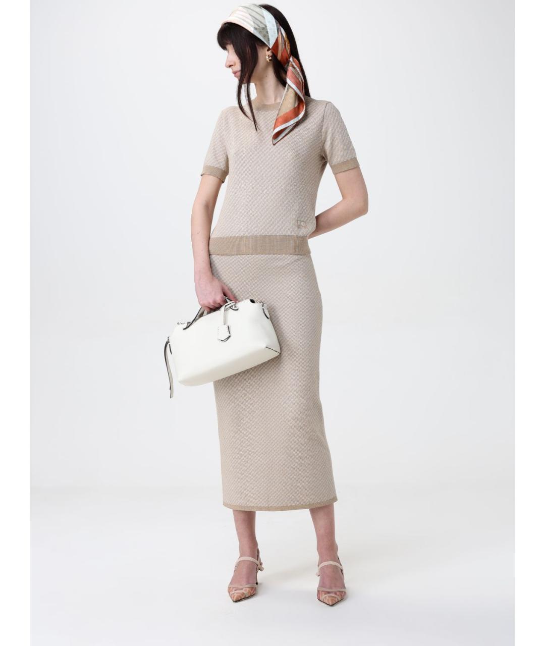 FENDI Белая кожаная сумка тоут, фото 2