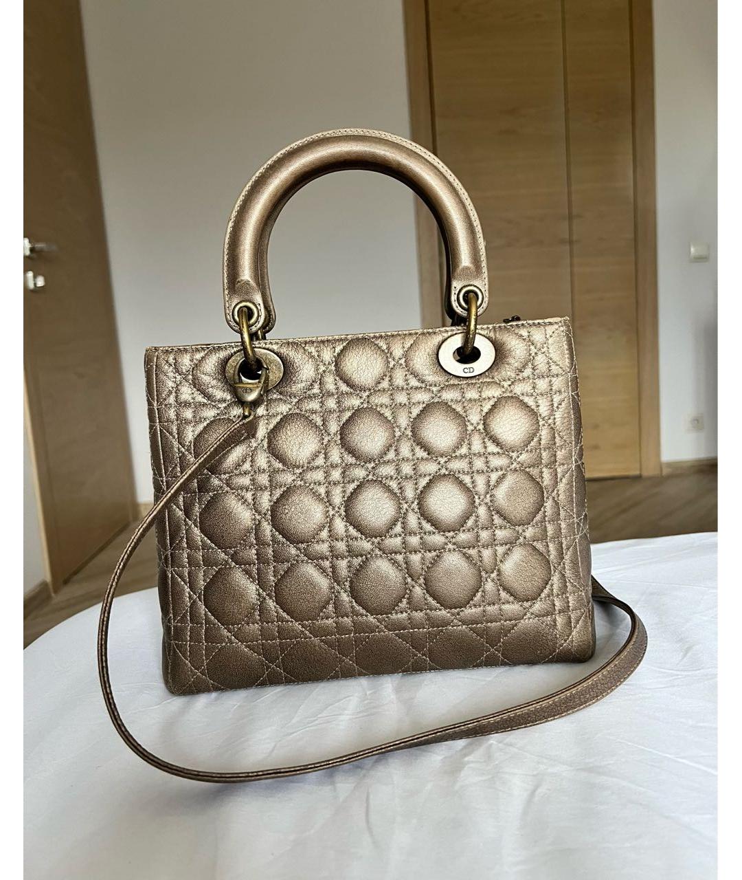 CHRISTIAN DIOR Золотая кожаная сумка с короткими ручками, фото 2