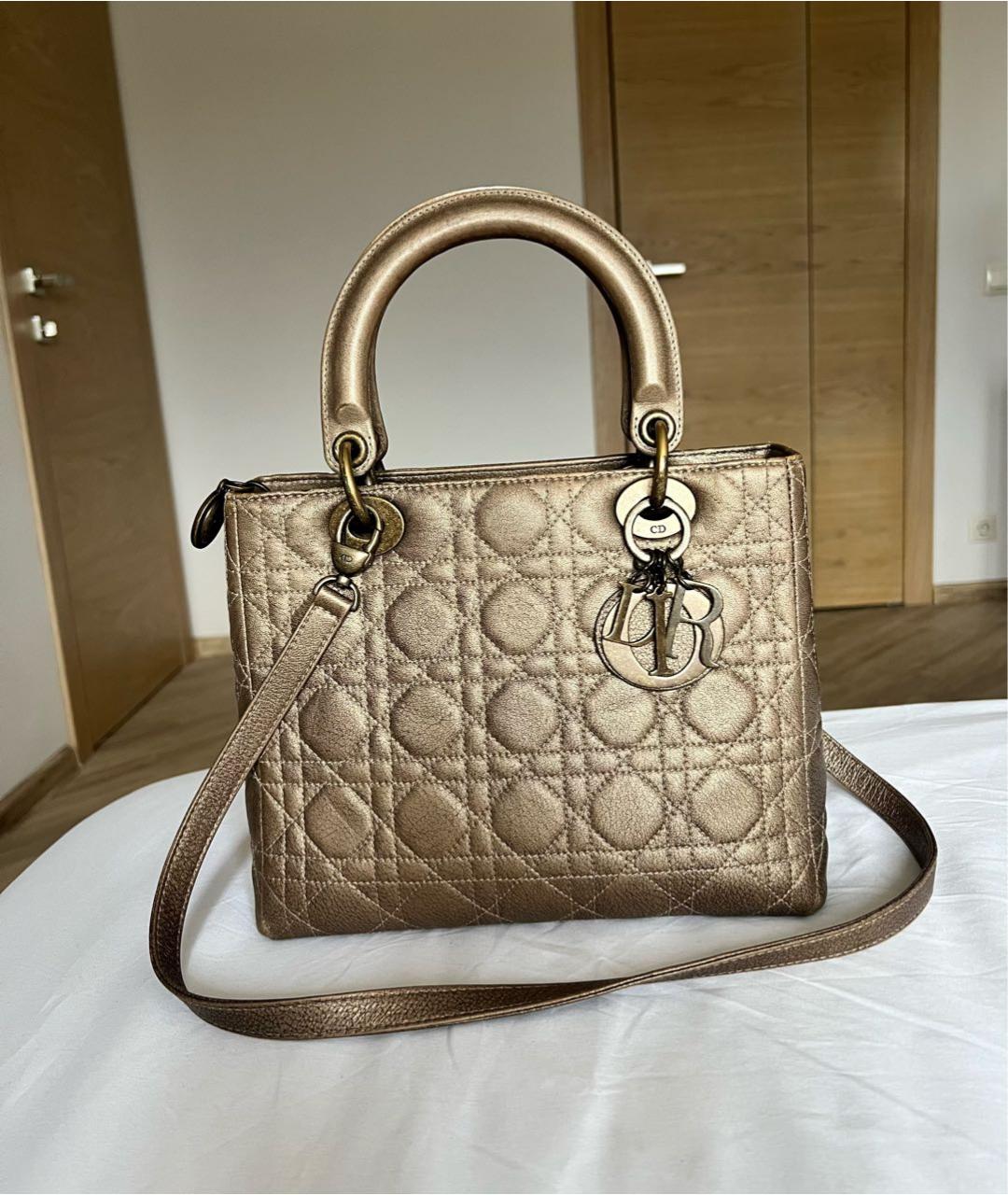 CHRISTIAN DIOR Золотая кожаная сумка с короткими ручками, фото 9
