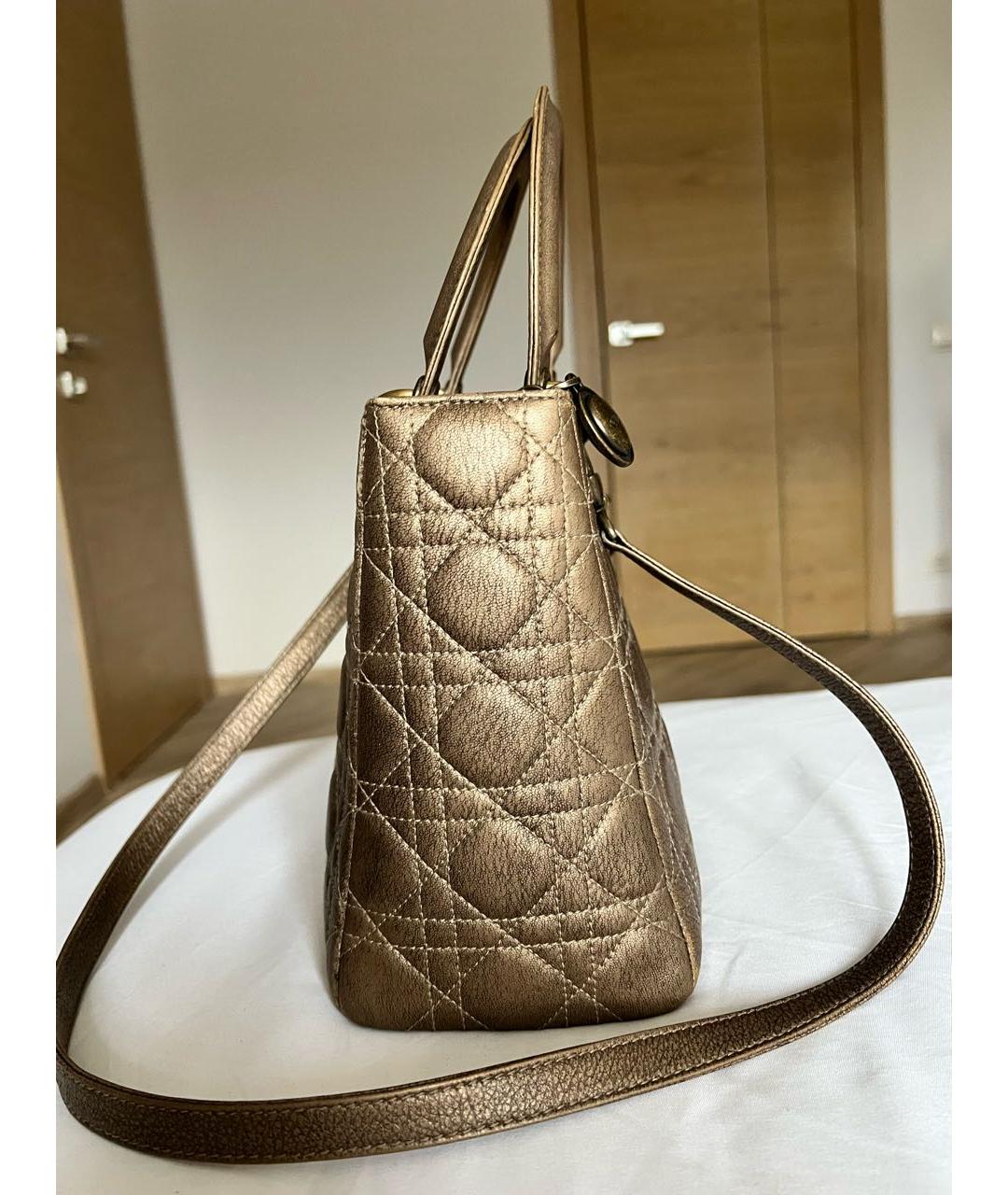 CHRISTIAN DIOR Золотая кожаная сумка с короткими ручками, фото 4