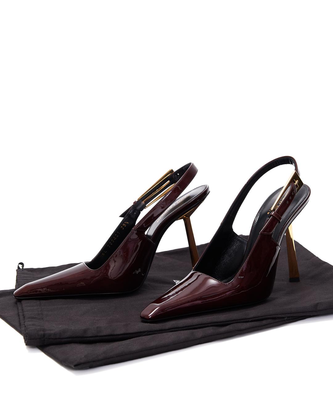 SAINT LAURENT Бордовые туфли из лакированной кожи, фото 7
